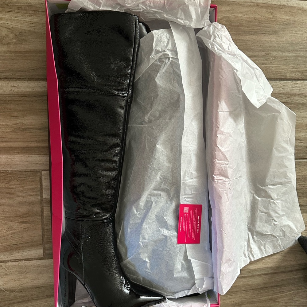 Vince Camuto Minnada Shiny Black Over-the-Knee Boots Wide Calf - Picture 9 of 10